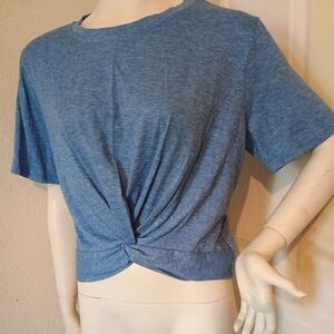Women’s Blue Twist-Front Short Sleeve Top